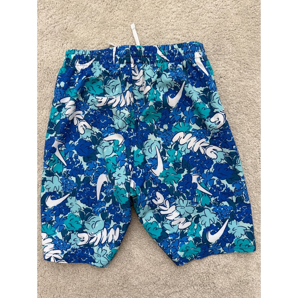 Nike Boys Blue Floral Swoosh Swim Trunks Board Shorts Size Large L